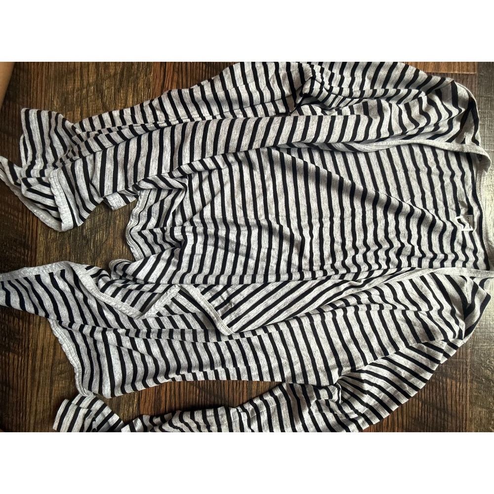 JCP Women Grey Black Striped Open Front Draped Cardigan Long Sleeve Large